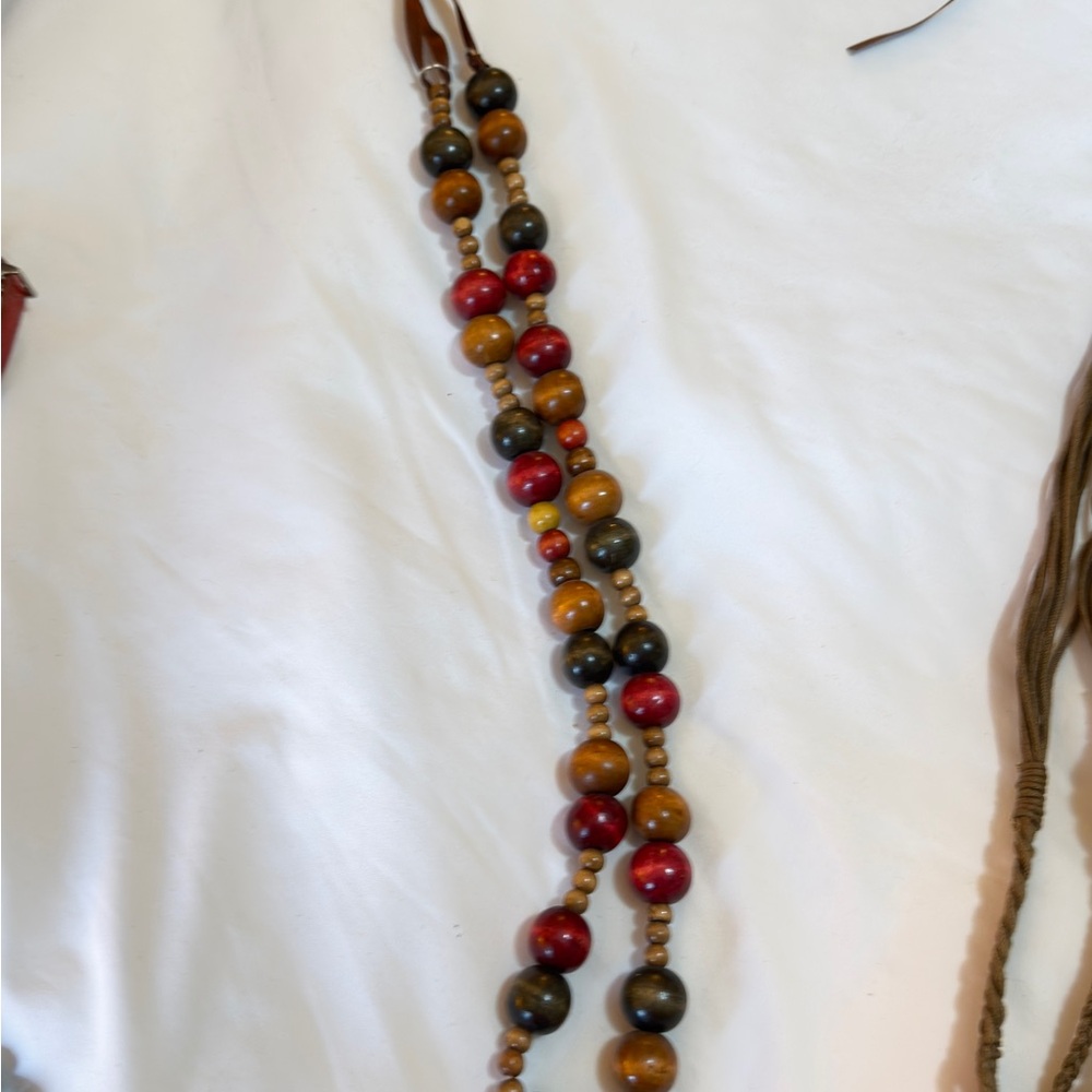 Handmade Multicolor Wood Bead necklace or belt. - Red, Green, Brown